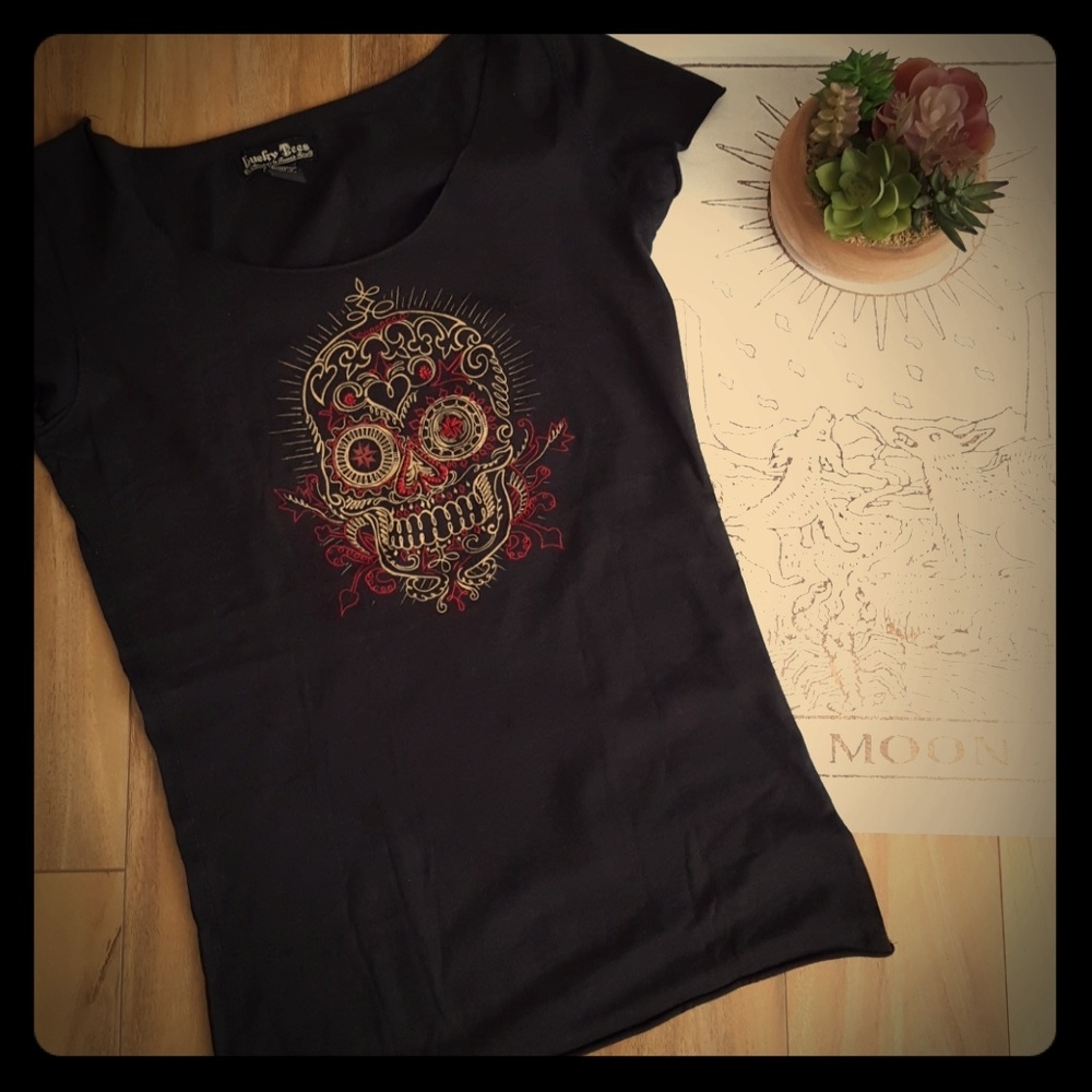 Vintage Lucky Brand Sugar Skull Top